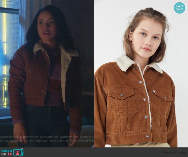 Corduroy Sherpa Cropped Trucker Jacket by Levi's at Urban Outfitters worn by Mariana Foster (Cierra Ramirez) on Good Trouble