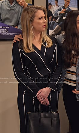 Liz’s striped wrap jumpsuit on No Good Nick