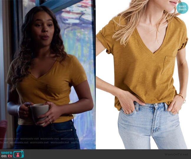 Whisper Cotton V-Neck Pocket Tee by Madewell worn by Jessica Davis (Alisha Boe) on 13 Reasons Why