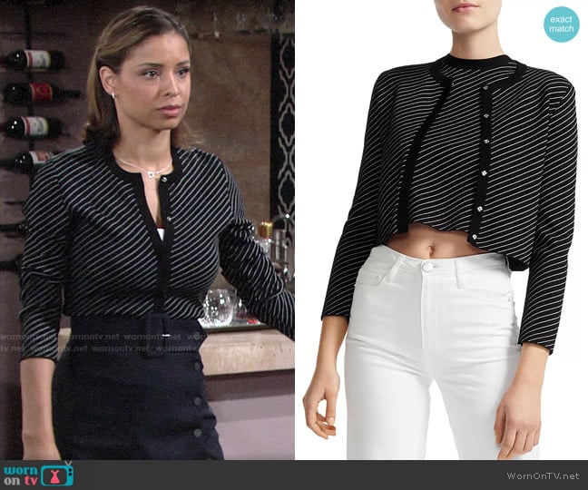 Maje Malicia Striped Cropped Cardigan worn by Elena Dawson (Brytni Sarpy) on The Young and the Restless