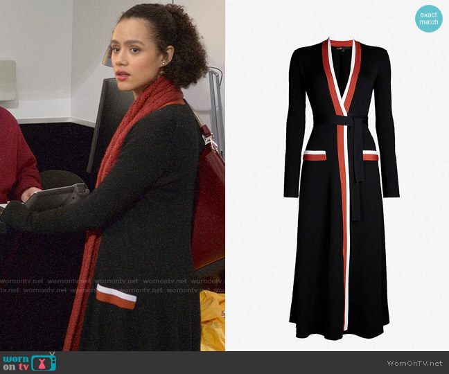 Maje Rosiana Wrap Midi Dress worn by Maya (Nathalie Emmanuel) on Four Weddings and a Funeral