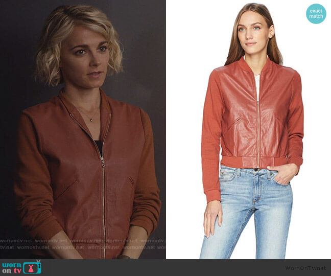 Lizzie’s brown leather bomber jacket  on Instinct