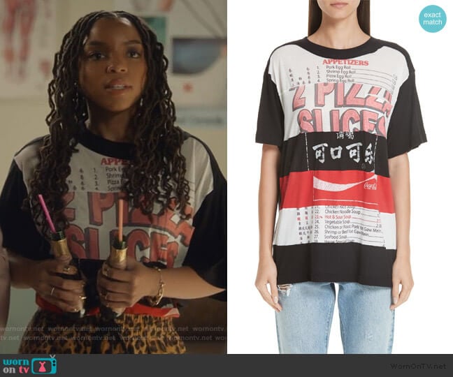 Patchwork Print Tee by Marc Jacobs worn by Jazlyn Forster (Chloe Bailey) on Grown-ish