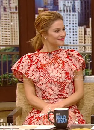 Maria Menounos’s red floral top and skirt on Live with Kelly and Ryan