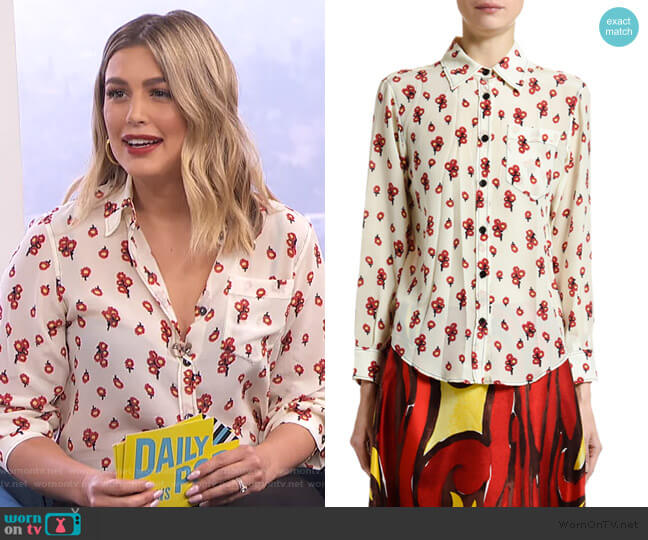 Peace-Print Silk Button-Front Blouse by Marni worn by Carissa Loethen Culiner on E! News