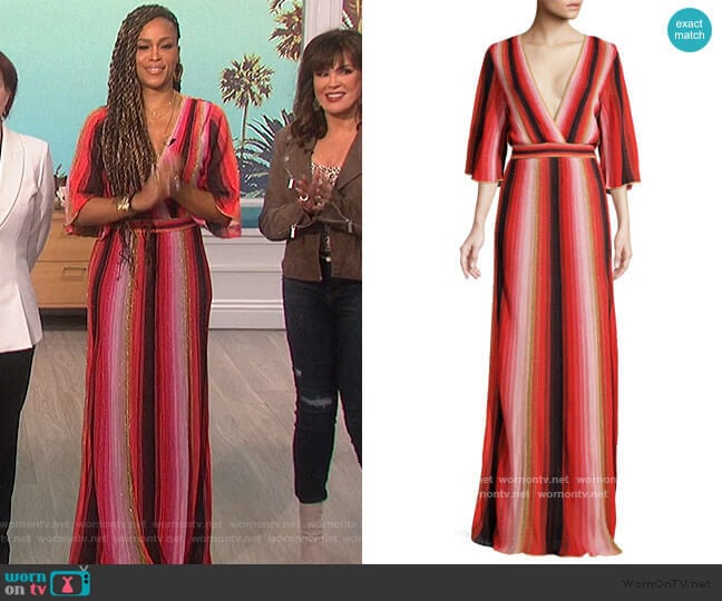 Textured Stripes Plunging Maxi Dress by M Missoni worn by Eve on The Talk