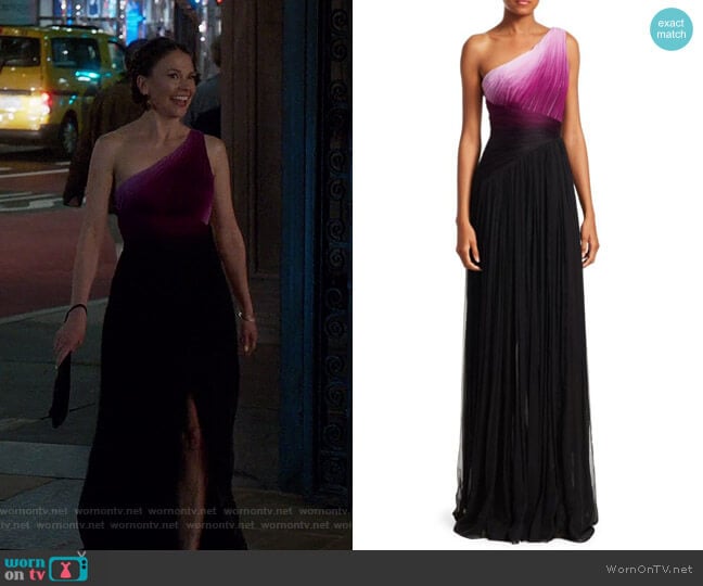 One-Shoulder Ombre Gown by Pamella Roland worn by Liza Miller (Sutton Foster) on Younger