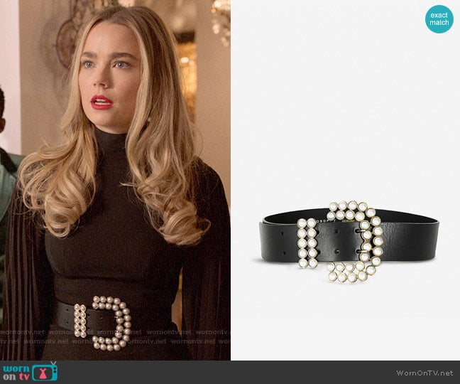 Philosophy Di Lorenzo Serafini Faux pearl-embellished leather belt  worn by Ainsley Howard (Rebecca Rittenhouse) on Four Weddings and a Funeral