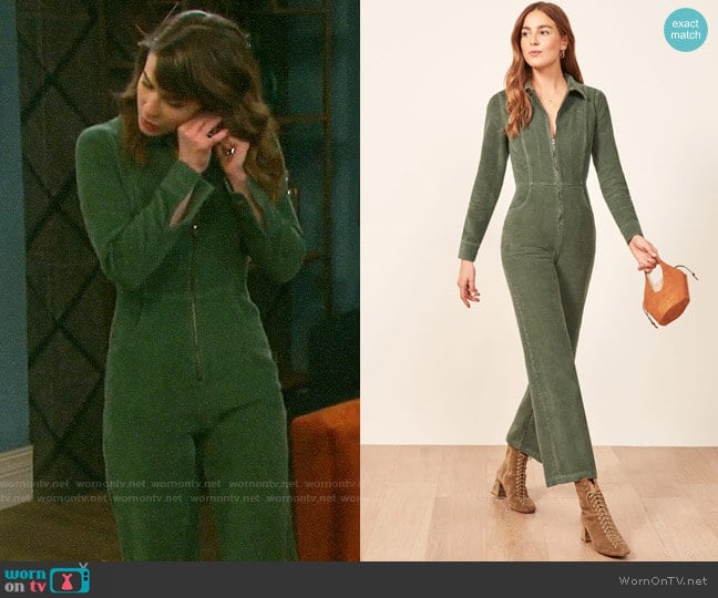 Reformation Carolina Jumpsuit worn by Sarah Horton (Linsey Godfrey) on Days of our Lives