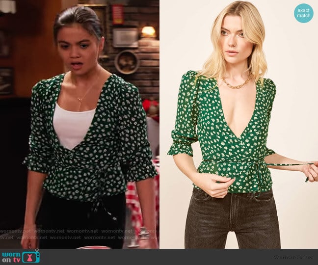 Nick’s green floral wrap top on No Good Nick