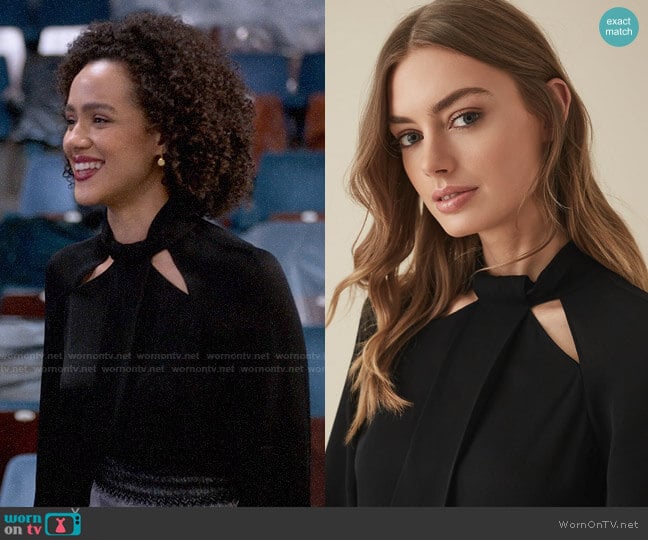 Reiss Ingrid Blouse worn by Maya (Nathalie Emmanuel) on Four Weddings and a Funeral