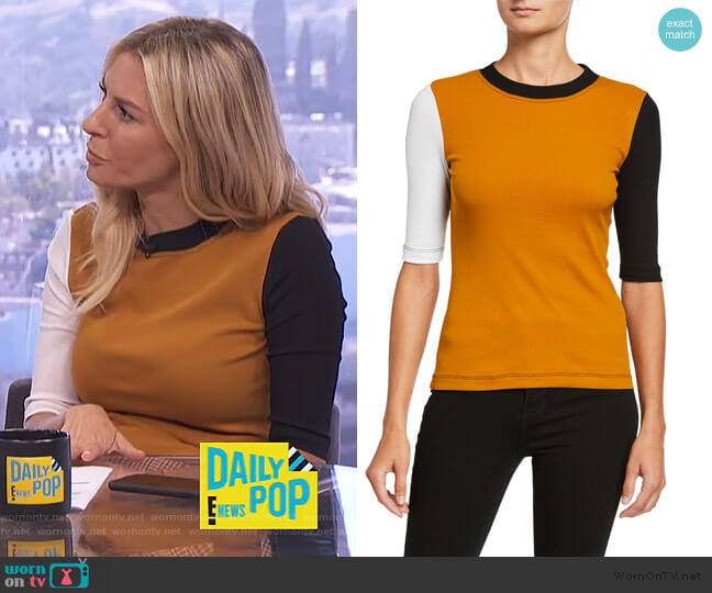 Colorblocked Cotton Half Sleeve Shirt by Rosetta Getty worn by Morgan Stewart on E! News