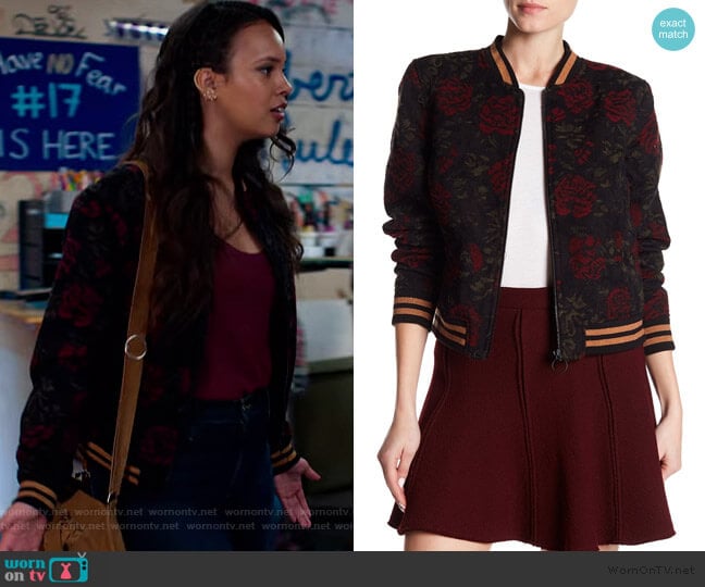 Floral Print Bomber Jacket by Sanctuary worn by Jessica Davis (Alisha Boe) on 13 Reasons Why