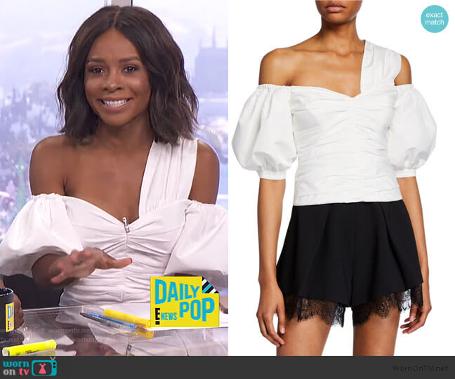 Off-the-shoulder ruched Taffeta Top by Self Portrait worn by Zuri Hall  on E! News