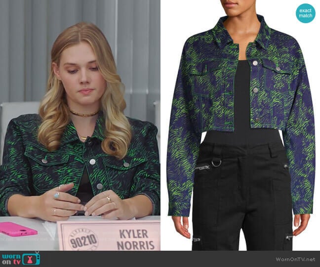 Sinead Tiger Cropped Trucker Jacket by I AM GIA worn by Karis Cameron on Bh90210