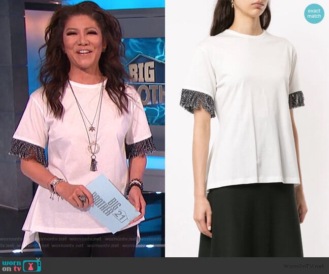 Asymmetric Fringe T-Shirt by Sonia Rykiel worn by Julie Chen on Big Brother