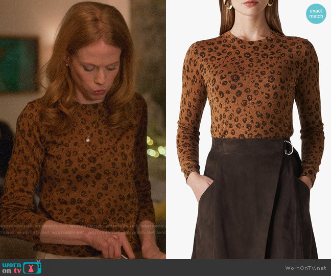 Whistles Cheetah Printed Sparkle Knit worn by Gemma (Zoe Boyle) on Four Weddings and a Funeral