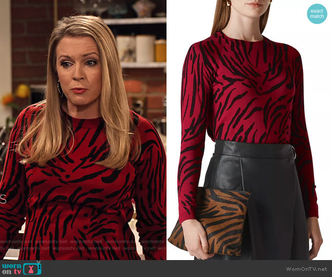 Liz’s red abstract print sweater on No Good Nick