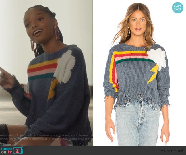 Rainbow Storm Sweater by Wildfox worn by Skylar Forster (Halle Bailey) on Grown-ish