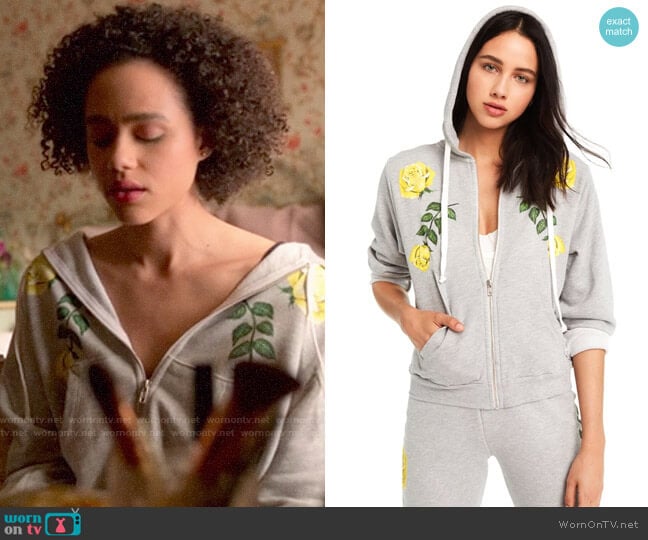 Wildfox Friendship Roses Regan Zip Hoodie worn by Maya (Nathalie Emmanuel) on Four Weddings and a Funeral