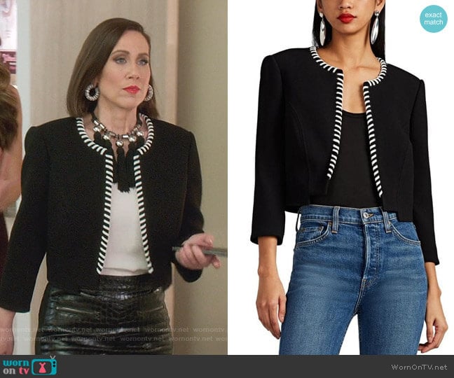 Whipstitched Crepe Neoprene Crop Jacket by Zac Posen worn by Diana Trout (Miriam Shor) on Younger