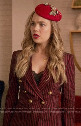 Ainsley's red striped double-breasted blazer on Four Weddings and a Funeral