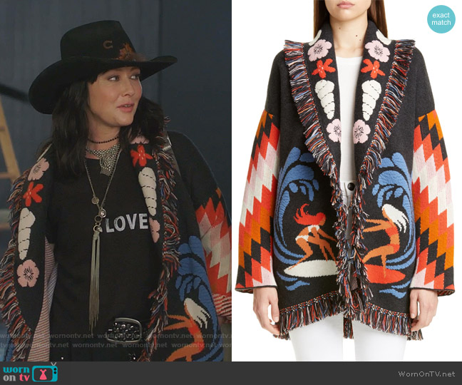 Take it Easy Belted Oversize Cashmere Cardigan by Alanui worn by Shannen Doherty  on BH90210
