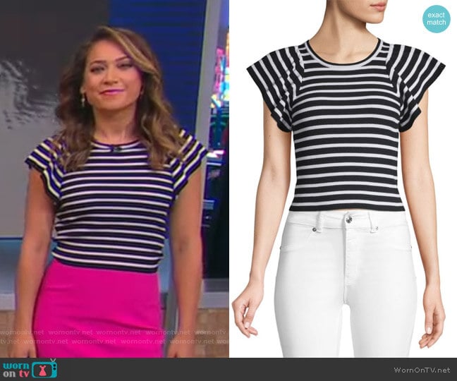 Striped Flutter-Sleeve Top by A.L.C. worn by Ginger Zee on Good Morning America