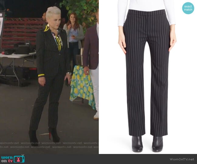 Pinstripe Cigarette Trousers by Alexander McQueen worn by Christine Elise (Christine Elise) on BH90210