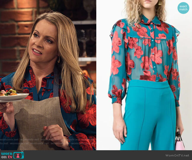 Liz’s blue floral blouse on No Good Nick