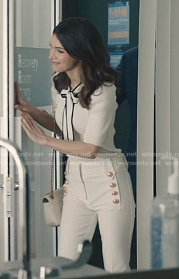 Alicia’s white sailor pants on Grand Hotel