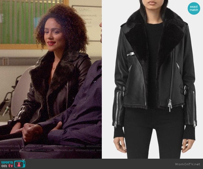 WornOnTV: Maya’s leather jacket with fur on Four Weddings and a Funeral ...