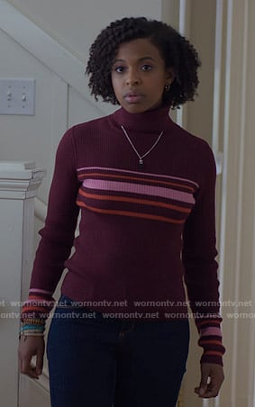 Ani’s purple striped ribbed sweater on 13 Reasons Why