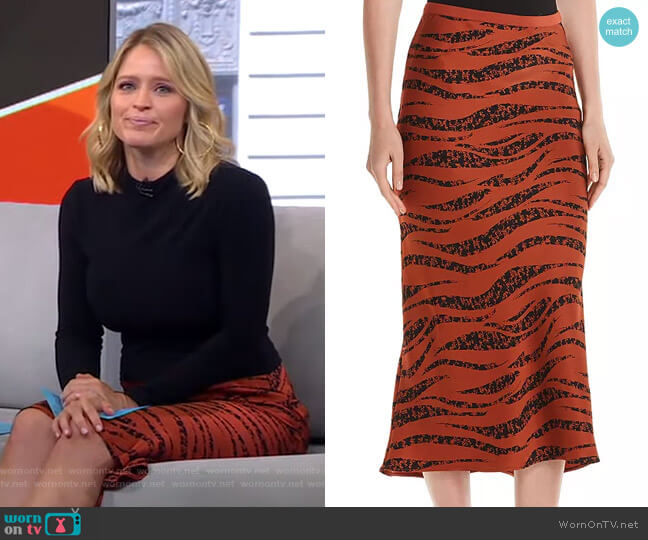 Bar Animal-Printed Silk Skirt by Anine Bing worn by Sara Haines on Good Morning America