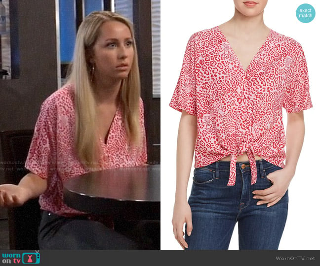 Aqua Tie-Front Cheetah Print Top worn by Josslyn Jacks (Eden McCoy) on General Hospital