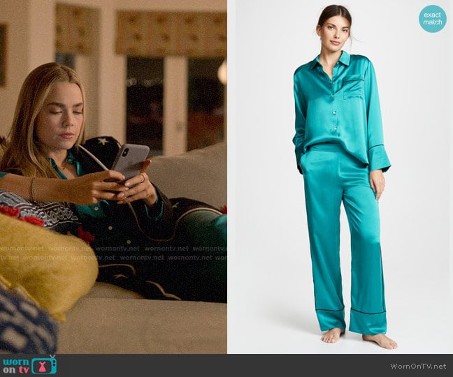 Asceno Emerald PJ Top and Bottoms worn by Ainsley Howard (Rebecca Rittenhouse) on Four Weddings and a Funeral