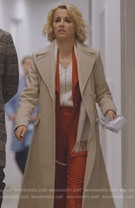 Lizzie's beige wrap coat on Instinct