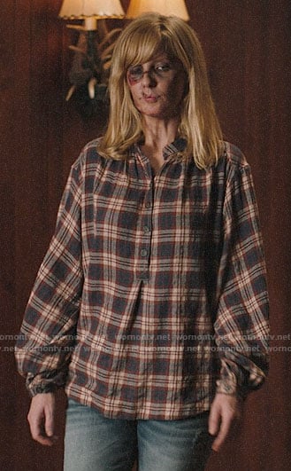 Beth's plaid flannel top on Yellowstone