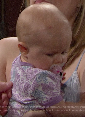 Beth’s purple butterfly print onesie on The Bold and the Beautiful