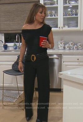 Kelly's black drop shoulder jumpsuit on The Real Housewives of Orange County