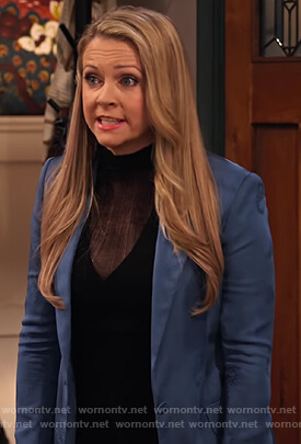 Liz’s blue blazer and sheer top on No Good Nick