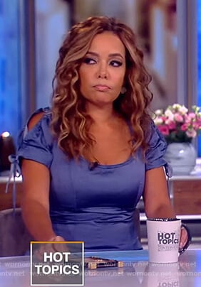 Sunny’s blue ruched sleeve dress on The View