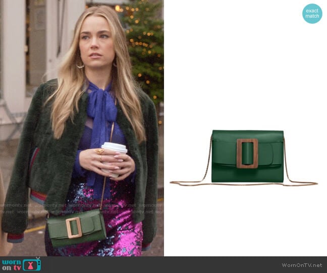 Boyy Buckle Leather Wallet-On-Chain worn by Ainsley Howard (Rebecca Rittenhouse) on Four Weddings and a Funeral