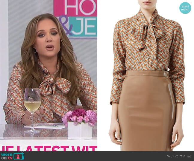 Long-Sleeve Tie-Neck Top by Burberry worn by Leah Remini on Today