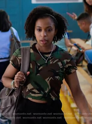 Ani’s camo print tee on 13 Reasons Why