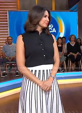 Cecilia’s black top and striped skirt on Good Morning America