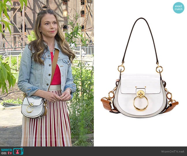 Tess Small Embossed Leather Shoulder Bag by Chloe worn by Liza Miller (Sutton Foster) on Younger