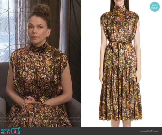 Floral High Neck Silk Dress by Co worn by Liza Miller (Sutton Foster) on Younger