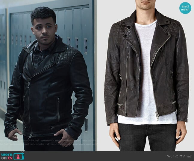 Conroy Leather Biker Jacket by All Saints worn by Tony Padilla (Christian Navarro) on 13 Reasons Why