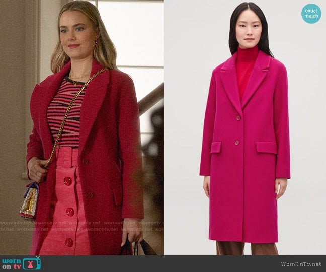 COS Coat with Oversized Lapels worn by Ainsley Howard (Rebecca Rittenhouse) on Four Weddings and a Funeral